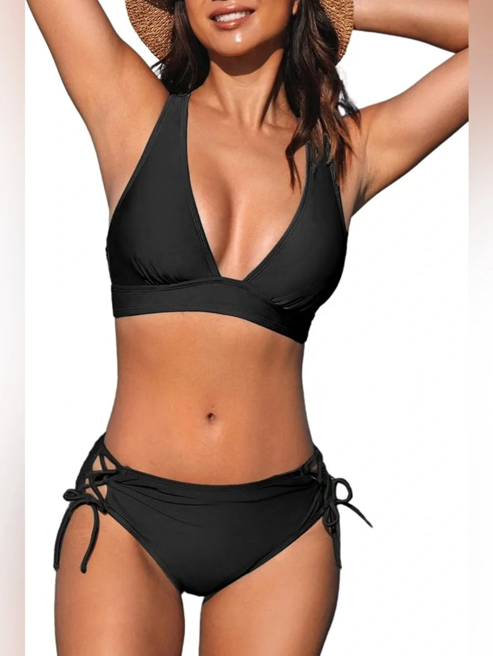 Women’s Black V-Neck Tie-Side Bikini Set